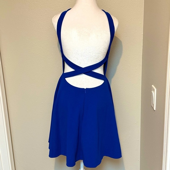 Lulus Royal Blue Skater Crossover Backless Strappy Fit and Flare Mini Dress Sz S - Picture 3 of 10